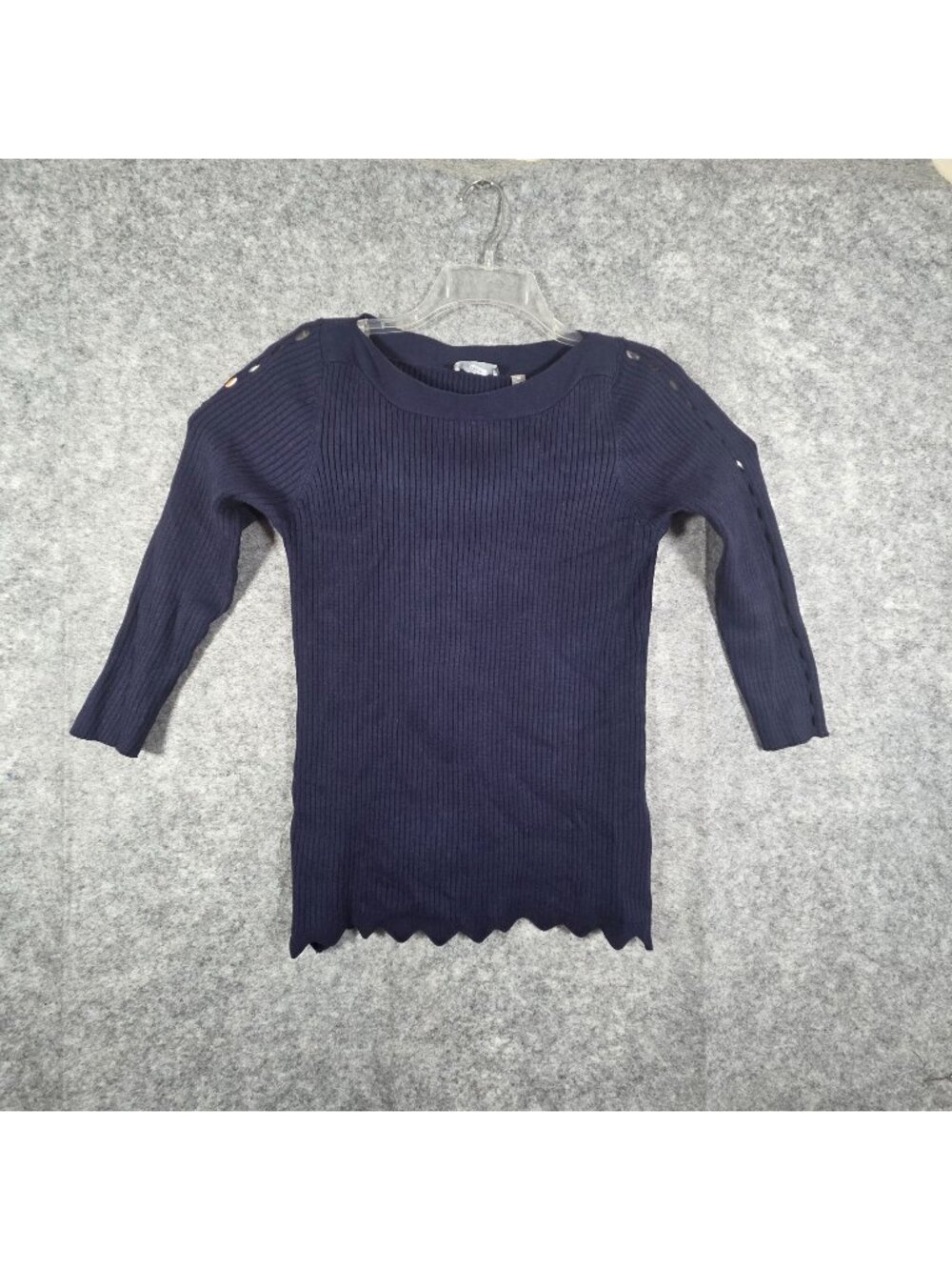 Evolution Women's Long Sleeve Rib Knit Tunic Top Blue Size M Casual